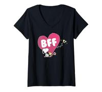 Damen Peanuts Snoopy Woodstock BFF Pink Heart, Vintage-Klassiker T-Shirt mit V-Ausschnitt