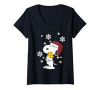 Damen Peanuts Snoopy Woodstock Weihnachtskuscheln BFF Classic T-Shirt mit V-Ausschnitt
