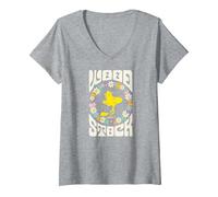 Damen Peanuts - Woodstock Retro-Blumen T-Shirt mit V-Ausschnitt, Grau Meliert, XL