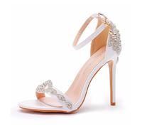 Damen Peep Toe Sandalen Glitzer Stiletto High Heel Schnall Slingback Slip-on Pumps 11cm Party Hochzeit Kleid Schuhe (Weiß,39)