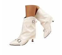 Damen Peeptoe-Stiefeletten in Lackoptik mit Schnalle Offene Zehenpartie, schmaler Absatz und glänzende Oberfläche, Schwarz, Braun oder Weiß, EU 35-42, für Herbst und Winter