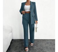 Damen Pendler Schal Kragen Einknopf Langarm Hosenanzug, elegante Unifarbe