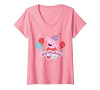 Damen Peppa Pig Happy Birthday Girl Special Day Party Klassischer Spaß T-Shirt mit V-Ausschnitt
