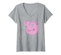 Damen Peppa Pig Happy Mummy Pig Big Face T-Shirt mit V-Ausschnitt