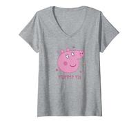 Damen Peppa Wutz Mummy Pig T-Shirt mit V-Ausschnitt, Grau Meliert, L
