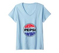 Damen Pepsi Drink PAPL1435 Retro Vintage Circle Graphic Logo T-Shirt mit V-Ausschnitt