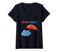 Damen Perfect Couple Wolke Regenschirm Spaß T-Shirt mit V-Ausschnitt