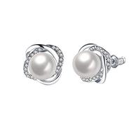 Damen Perlen Ohrstecker Blume aus 925 Sterling Silber Blüte Weiß Stecker Ohrringe Süßwasserperlen Zirkonia Ohrring Schmuck Geschenk