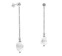 Damen Perlenohrringe Barock Keshi Süßwasser Zuchtperlen 11 mm mit Kette und Zirkonia SECRET & YOU - Perlen Ohrhänger 925 Sterling Silber.