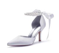 Damen Perlweiß Hochzeitsschuhe für Braut High Heels Spitze Zehen Brautschuhe Satin Abschlussball Party Kleid Pumps Sandalen, champagnerfarben, 38 EU