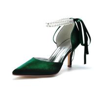 Damen Perlweiß Hochzeitsschuhe für Braut Stöckel Mittlerer Absatz Geschlossene Zehen Abschlussball Party Kleid Pumps,Dark Green,39 EU