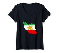 Damen Persische Löwen-Flagge, Iran-Karte, iranische Heritage-Flagge. T-Shirt mit V-Ausschnitt