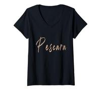 Damen Pescara Italien Vintage Elegantes Design T-Shirt mit V-Ausschnitt
