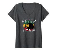 Damen Peter Tosh Rasta Foto von Adrian Boot T-Shirt mit V-Ausschnitt, Anthrazit Meliert, XXL