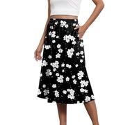 Damen Petite Sommerrock Blümchen Casualrock Lange Sommer Rock Freizeitrock Rock mit Elasticher Rock Freizeitrock Casualrock Rock Leicht Und Luftig Knielang Midirock Komfortabler Stretch Röcke