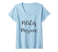 Damen Pilates and Prosecco I Fitness Gym Workout T-Shirt mit V-Ausschnitt