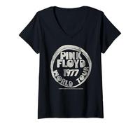 Damen Pink Floyd 1977 World Tour Kreis-Logo im Retro-Look T-Shirt mit V-Ausschnitt