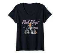 Damen Pink Floyd Band In Prism Distressed T-Shirt mit V-Ausschnitt
