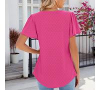 Damen Pinkes Blusentop mit Rüschensäumen, Casual, S-XXL, Atmungsaktiver Baumwollmix