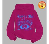 Damen Pitaya Rotes Baumwoll-Sweatshirt, Ski-Thema Berg Wein Brillen Grafik-Muster, Herbst/Winter locker fallende Schulter Silhouette, elegantes Retro