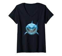 Damen Pixar Finding Nemo Bruce Shark Smile T-Shirt mit V-Ausschnitt