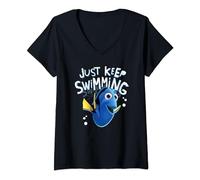 Damen Pixar Finding Nemo Dory Just Keep Swimming T-Shirt mit V-Ausschnitt