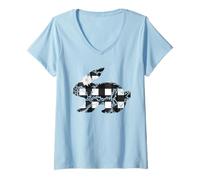 Damen Plaid Bunny Easter Rabbit Black & White Flower Bunny Floral T-Shirt mit V-Ausschnitt