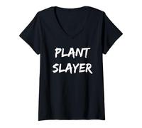 Damen Plant Slayer Funny Vegan Retro Distressed Schriftart T-Shirt mit V-Ausschnitt