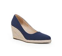 Damen Plateau Espadrilles Keilsandalen Slip On Einfarbig Geschlossene Spitze Zehen Bequeme Keilabsatz Pumps Schuhe, Marineblau, 40 EU