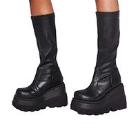 Damen Plateau Gothic Schnürstiefeletten Blockabsatz High Heels Biker Boots Punk Schuhe Damen Plateau Boots High Top Knöchel Schuhe Damenstiefel Elegante Stiefetetten Damen Schwarz Schuhe