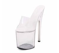 Damen Plateau Hausschuhe 20Cm/7,87 IN High Heel Stilettos Knöchelriemen Offene Spitze Transparent Sexy Anlass Pole Dance Stripper Heels Schuhe Unisex Plus Größe,Clear,42 EU