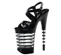 Damen Plateau High Heels 20CM Stiletto Mode Römischer Stil Sandalen Hochzeit Pumps Stripper Club Pole Dance Schuhe Große Größe 34-46,Schwarz,38 EU