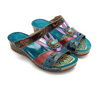 Damen Plateau Sandals Römische Sandalen Blumenstickerei Sandalette Frauen Gekreuzte Riemen Sandale Offene Zehe Sandal rutschfeste Sandaletten Strass Slingback Slippers Atmungsaktiv Slipper