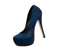 Damen Plateau-Stiletto-Pumps aus Wildleder in Dusty Pink mit geschlossener Spitze, Übergrößen, Elegante Schuhe für Nachtclub, Hochzeit und Party,Blau,44 EU