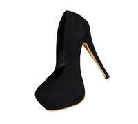 Damen Plateau-Stiletto-Pumps aus Wildleder in Dusty Pink mit geschlossener Spitze, Übergrößen, Elegante Schuhe für Nachtclub, Hochzeit und Party,Schwarz,40 EU