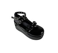 Damen Plattform Mary Janes Herz Katze Schnalle Nieten Knöchel Lolita Gothic Prinzessin Plattform Pumps Lackleder Dorn Vintage Traditionelle Stickerei Oberkleid Schuhe Style1 Black 38 EU