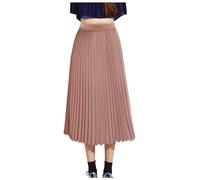 Damen Plissee Rock Maxi Langer Faltenrock Party Plisseerock Elegent Boho Elastisch Taille Rock Sommer Falten Midirock Faltenrock Pleated Midi Skirt Frauen Sommerrock Strandrock Elegant Skirt (Pink, L)