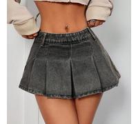 Damen plissierter kurzer Lässig Jeans Mini-Rock
