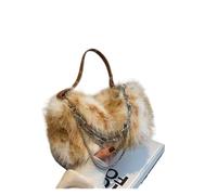 Damen Plüsch Handtasche Kleine Tragetasche for Damen, modische Herbst-/Wintertasche for Frauen, Plüsch-Handtaschen, süße Einkaufstasche mit Kette, Plüsch-Umhängetasche Große Warme Schultertasche(Brown