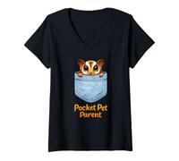 Damen Pocket Pet Parent Sugar Glider Süßes exotisches Tier T-Shirt mit V-Ausschnitt
