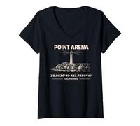 Damen Point Arena Leuchtturm California Koordinaten Design T-Shirt mit V-Ausschnitt