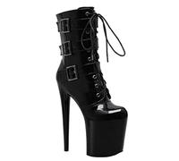 Damen Pole Dance Stiefeletten mit 20CM Extreme Stiletto - Plateau High Heels Schuhe für Clubauftritte, Nachtclub, Crossdressing,Schwarz,36 EU