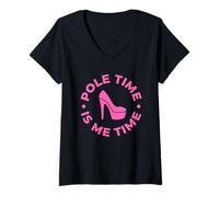 Damen Pole Time is Me Time Süßer High Heel Pole Dance T-Shirt mit V-Ausschnitt