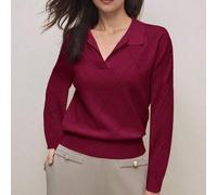 Damen Polokragen Diamant Strickmuster Langarm Pullover, urbaner Pendler Business Lässig Outfit, elegante Bürokleidung, Winter Weihnachten Neujahr Part