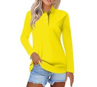 Damen Poloshirt Blusen Top Revers Langarmshirt Casual Tennisshirt Oberteile Shirt Hemden Komfortabel Tunika 2024 Fashion Tops Pullover Pullover Damen Oktoberfest Bluse Damen(#A Yellow,M)