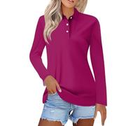 Damen Poloshirt Blusenshirt Top Revers Langarmshirts Freizeit Sportshirt Oberteile Shirt Hemd Baumwolle Tunika 2024 Fashion Tops Pullover Langarmshirt Damen Oktoberfest Bluse Damen(#B Purple,M)