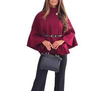 Damen Poncho Pullover Rollkragen Strick Ponchos Capes Frauen Mit Gürtel Winterpullover Elegant Winterumhang Damenpullover Winter Herbstjacke Frühling Umhang Geschenk Geburtstag Weihnachten