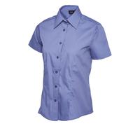 Damen Poplin Kurzarm Bluse Mittelblau M 120 g/m²