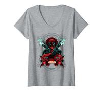Damen Porträt von Marvel Deadpool ohne Wrack T-Shirt mit V-Ausschnitt