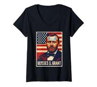 Damen Porträt von Ulysses S. Grant T-Shirt mit V-Ausschnitt
